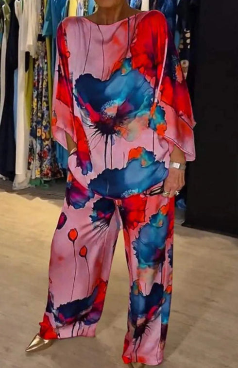 Chic Women's 2-Piece Satin Set with 3/4 Sleeve Top and Pants for Effortless Summer Fashion Inspo