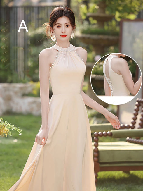 Bridesmaid Dress Satin Off-Shoulder Ruffle A-Line Floor-Length Lace-Up Gown Wedding Dress