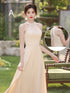Bridesmaid Dress Satin Off-Shoulder Ruffle A-Line Floor-Length Lace-Up Gown Wedding Dress