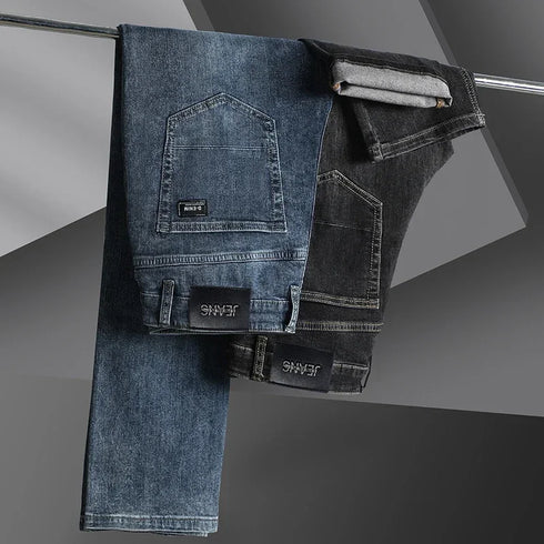 Men's High Waist Fit Straight Jeans Classic Vintage Cotton Trousers
