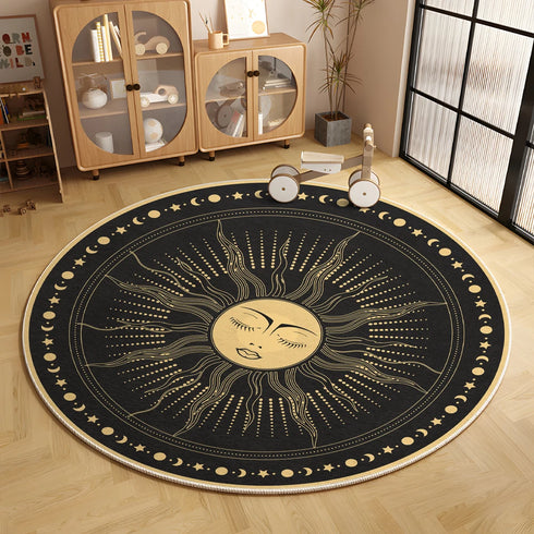 Sun Moon Round Area Rug Soft Non-Slip Mat for Bedroom and Living Room