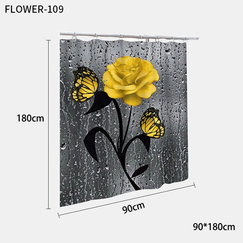 Red Rose and Butterfly Bathroom Mat and Shower Curtain Set Waterproof Eco-Friendly Design
