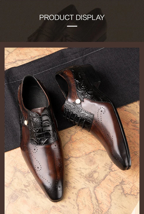 Handmade Men's Wedding Dress Brogue Shoes Genuine Leather Lace-Up Casual Fashion Footwear