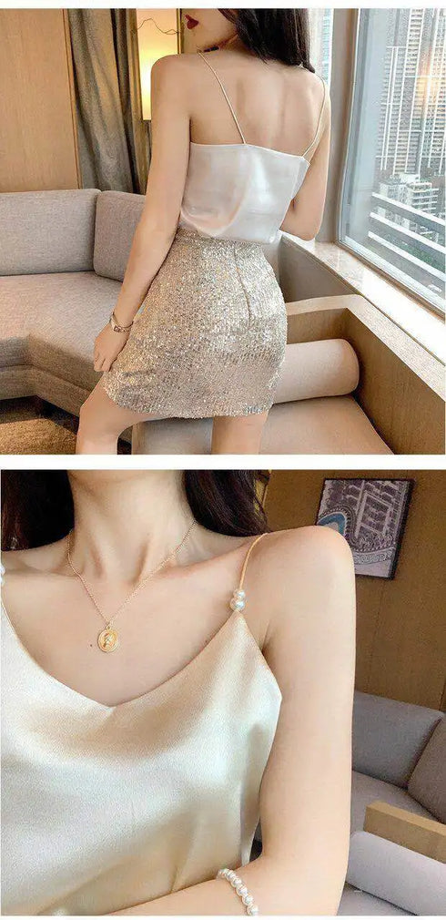 Satin Silk Backless Halter Crop Top for Women - Stylish Sleeveless Camisole Perfect for Summer Parties and Clubbing - Trendy Tank Top with Beaded Decoration and Open Back Design