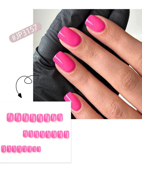 Glossy Solid Color Short Square Detachable Fake Nails Set - Wearable Finished Press On Nails with Glue for Effortless Nail Art Enjoyment
