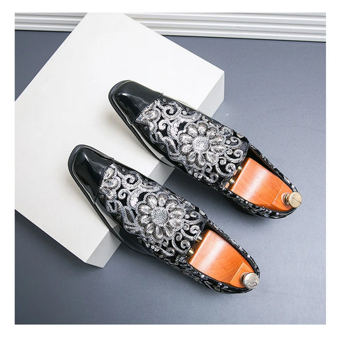 Luxury Patent Leather Loafers for Men - Designer Comfortable Embroidery Shoes Perfect for Wedding and Party, Breathable Formal Dress Footwear in Plus Sizes