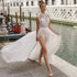 YunShang Sexy Sleeveless Wedding Dress High Split Lace Appliques A-Line Bride Gown
