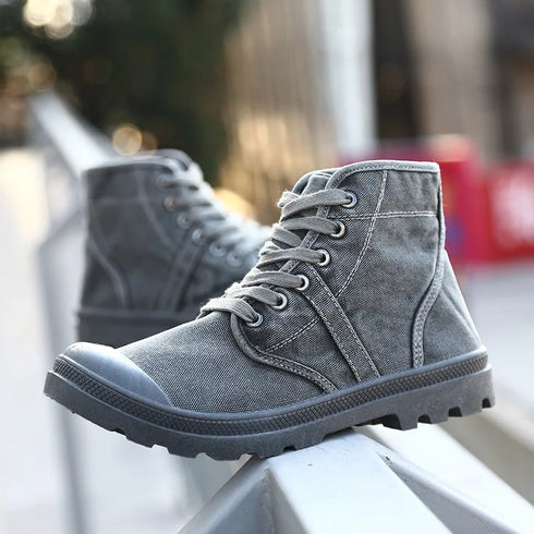 Men's Casual Canvas Ankle Boots - Stylish High Top Footwear for Autumn and Winter