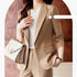 Korean Elegant Casual Blazer Coat and Flare Pants Two-Piece Women's Suit Set for Autumn/Winter Fashion