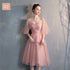 Bridesmaid Dress Tea-Length Tulle With Built-In Bra, V-Neck Pleated Design For Prom And Wedding Dress