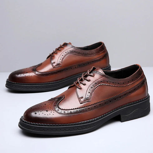 Elegant Men's Formal Dress Brogue Shoes - Slip-On British Gentleman Oxfords for Weddings and Special Occasions
