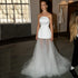 Simple Satin Tulle Strapless Boho Wedding Gown with Court Train Bridal Dress