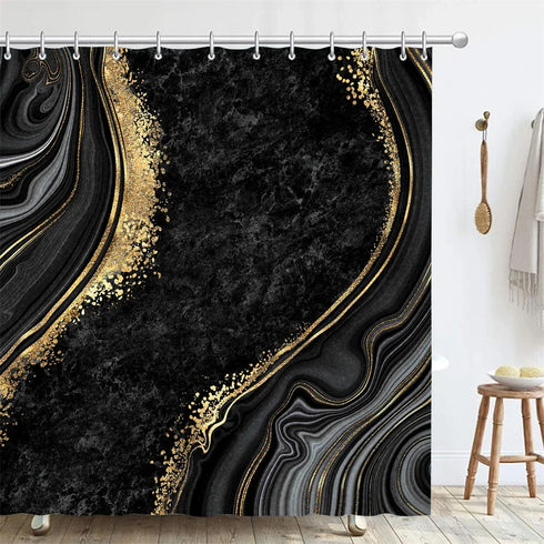 4 Piece Doormat Shower Curtain Set with Non-Slip Rugs Toilet Seat Cover and Bath Carpet for Bathroom Decor