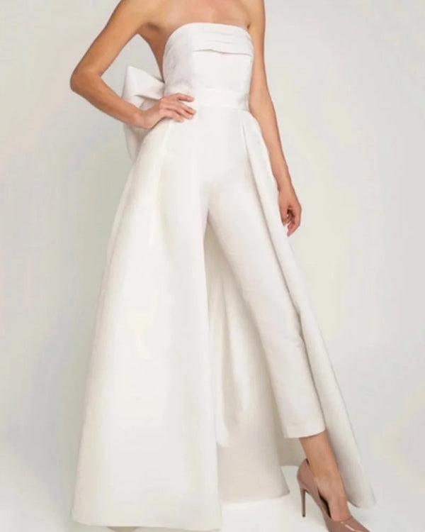 Detachable Satin Overskirt With Large Bow For Wedding Dress Elegant Bridal Overlay