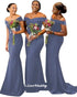 Off Shoulder Satin Mermaid Bridesmaid Dress With Ruched Detailing And Sweep Train