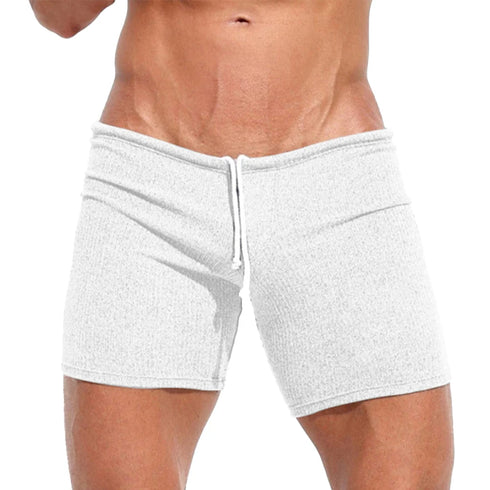 Mens Sexy Drawstring Ribbed Sleepwear Shorts Gym Sportswear