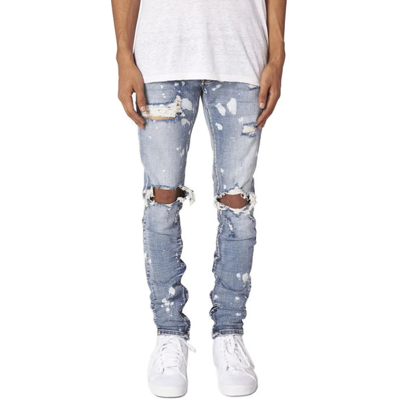 Men's Distressed Ripped Skinny Denim Jeans with Button Fly and Zipper for Hip Hop Style