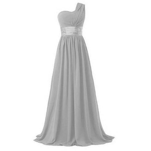 Bridesmaid Dress A Line Chiffon One Shoulder Pleated Back Lace Up Floor Length Wedding Dress