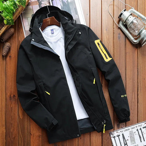 Men's Waterproof and Windproof Outdoor Windbreaker Jacket with Multi Pockets for Spring and Autumn Adventures, Durable Hoodie Coat for Casual Mountaineering and Outdoor Activities