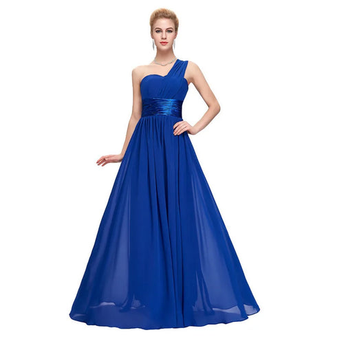 Bridesmaid Dress A Line Chiffon One Shoulder Pleated Back Lace Up Floor Length Wedding Dress
