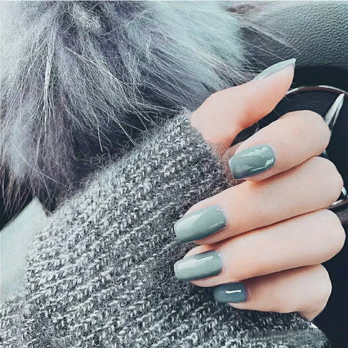 24pcs Glossy Medium Square Press On Nails in Demitint Series, Solid Color Reusable False Nails with Jelly Stickers for Effortless Nail Art