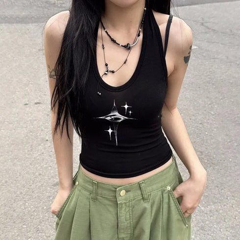 Ethereal Eyes Suspender Vest: Women's Y2k Retro Summer Fashion Top
