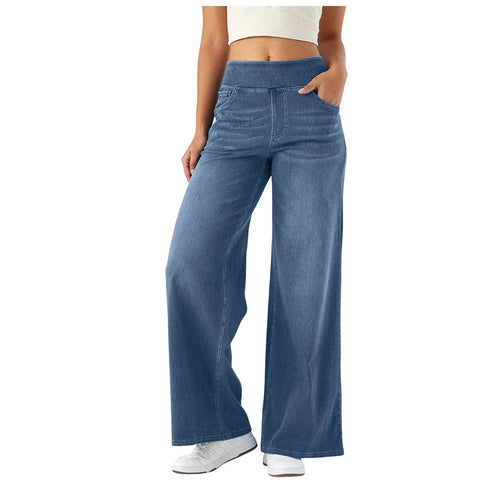 Wide Leg Pants For Women Baggy Silhouette Elastic Waist High Waist Stretch Casual Trousers Soft Fabric
