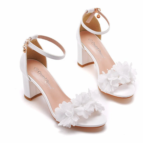 Elegant Floral Buckle Strap Heeled Sandals for Women's Wedding and Party Wear