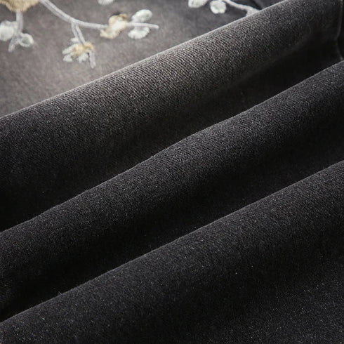 Floral Embroidery Vintage Low Rise Flared Jeans Women