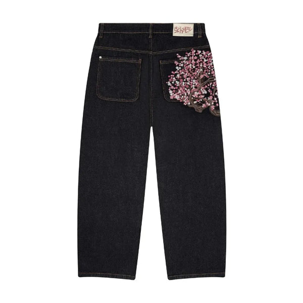 Gothic Embroidered Wide Leg Jeans For Men Women Denim Streetwear