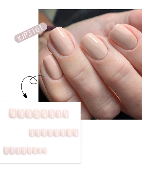 Glossy Solid Color Short Square Detachable Fake Nails Set - Wearable Finished Press On Nails with Glue for Effortless Nail Art Enjoyment