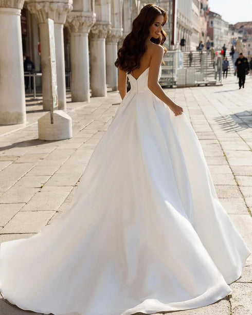 A Line Sexy Sweetheart Side Split Backless Bridal Gown Custom Wedding Dress
