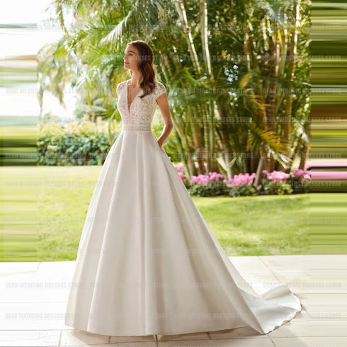 Simple Boho Women's Mermaid Wedding Dresses A Line V Neck Gowns