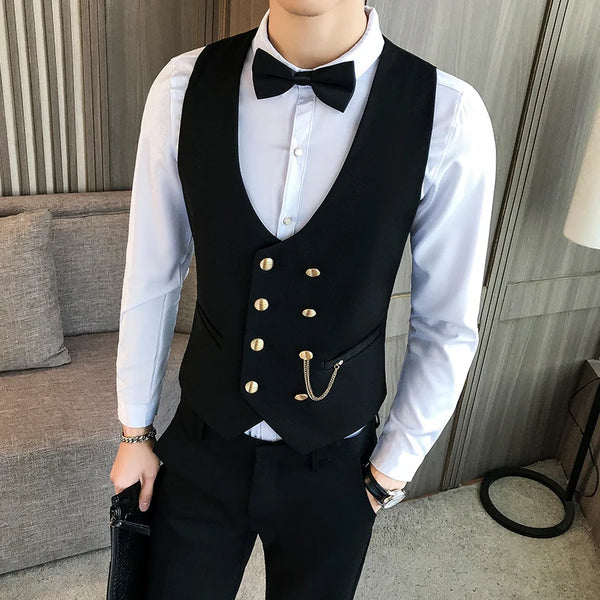 Men's Formal Slim Fit Double Breasted Sleeveless Suit Vest Business Casual Fashion