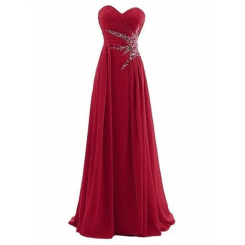Strapless A-Line Chiffon Bridesmaid Dress With Beading Crystals and Pleats Corset Back