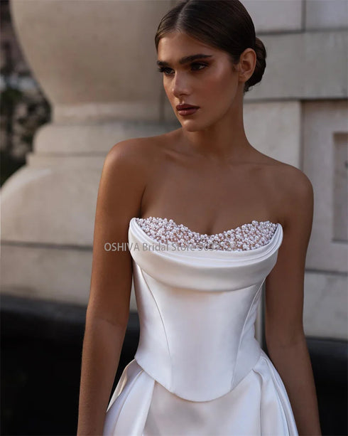 Simple Wedding Dresses Customized Bridal Gowns Sweetheart Neck High Split Elegance Perfect Fit