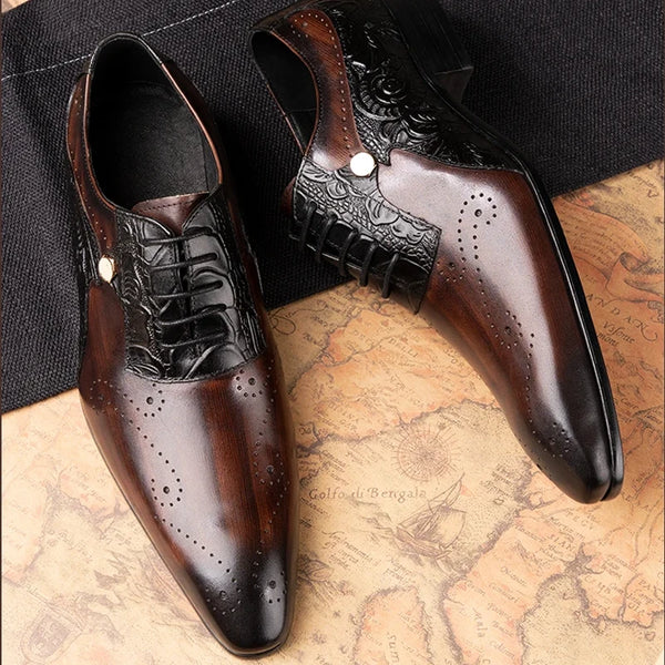 Handmade Men's Wedding Dress Brogue Shoes Genuine Leather Lace-Up Casual Fashion Footwear