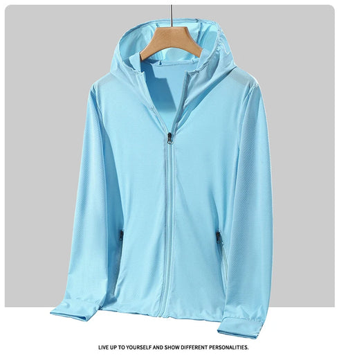 Plus Size Lightweight Summer Windbreaker Jacket for Men - Hooded, Quick-Drying, UPF 50 Sun Protection, Breathable Casual Coat for Outdoor Activities