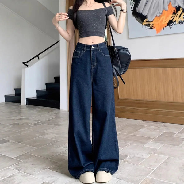 High Waist Jeans Straight Leg for Women, Loose Fit Denim Pants Plus Size, Casual Everyday