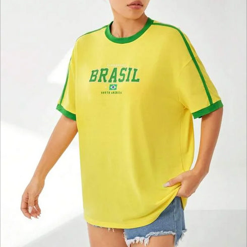 Europe and the United States loose letters yellow green top Y2K women's summer T-shirt sexy clothing street