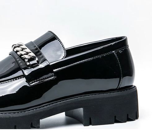 Men's Thick Sole Patent Leather Oxfords - Stylish Slip-On Derby Shoes for Casual and Formal Occasions, Height Increasing Loafers for Ultimate Comfort and Fashion