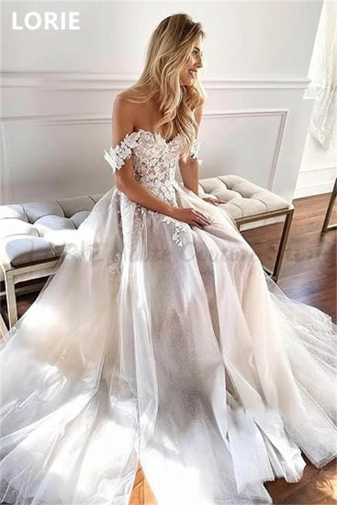 LORIE Lace Wedding Dresses Off The Shoulder Appliques Bridal Gowns