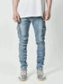 Men's Fashion Elastic Slim Fit Cargo Denim Pants Multi Pockets Casual Skinny Trousers