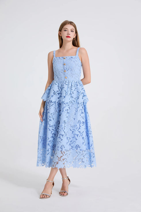 Embroidery Lace Long Cake Dress for Women Evening and Birthday Parties