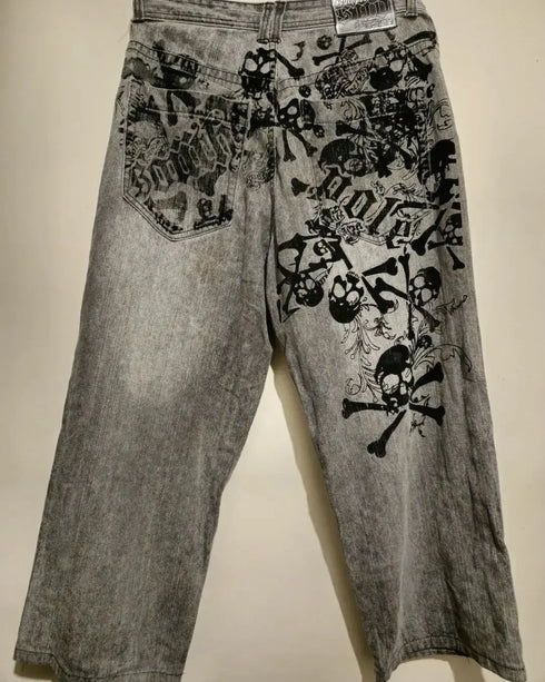 Baggy Jeans Women Wide Leg High Waist Vintage Washed Print Streetwear Casual Everyday Relaxed Fit