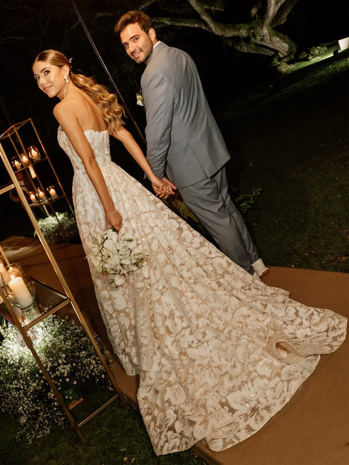 Strapless Wedding Dress With Stunning Lace Appliques A-Line Silhouette