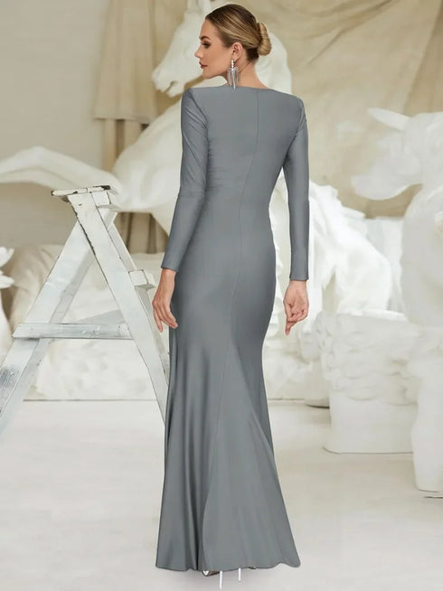 Luxury Women's Formal Occasion Dress Elegant O-neck Long Sleeve Bodycon Evening Party Robe