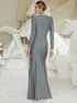 Luxury Women's Formal Occasion Dress Elegant O-neck Long Sleeve Bodycon Evening Party Robe