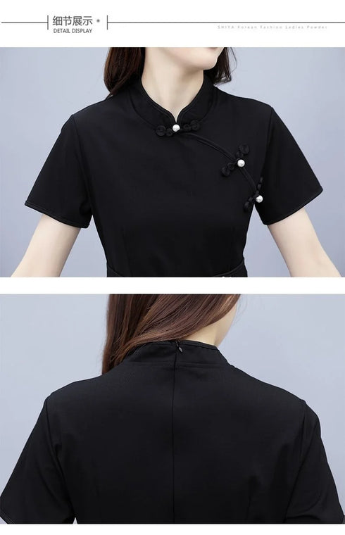 Women's Suit Chinese Style Outfits Matching Crop Top Shorts Two Piece Sets Summer Retro Cheongsam Lady Clothes