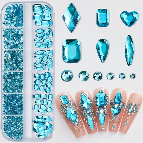 Luxury 3D Mixed-Shape Rhinestone Nail Jewelry with Shimmering Crystals for Stunning Fall Nails - Flat-Back Nail Decoration Set in a Stylish Box